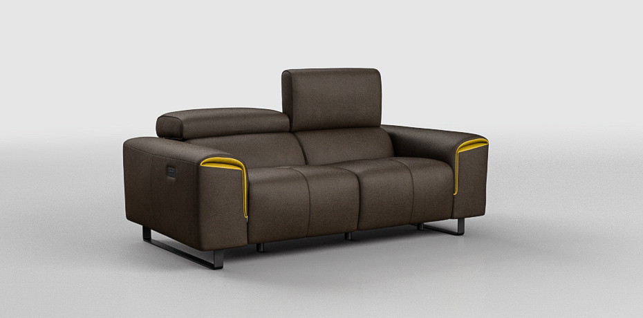 Badolo - 2 seater sofa with 2 electric recliners leg col. charcoal grey